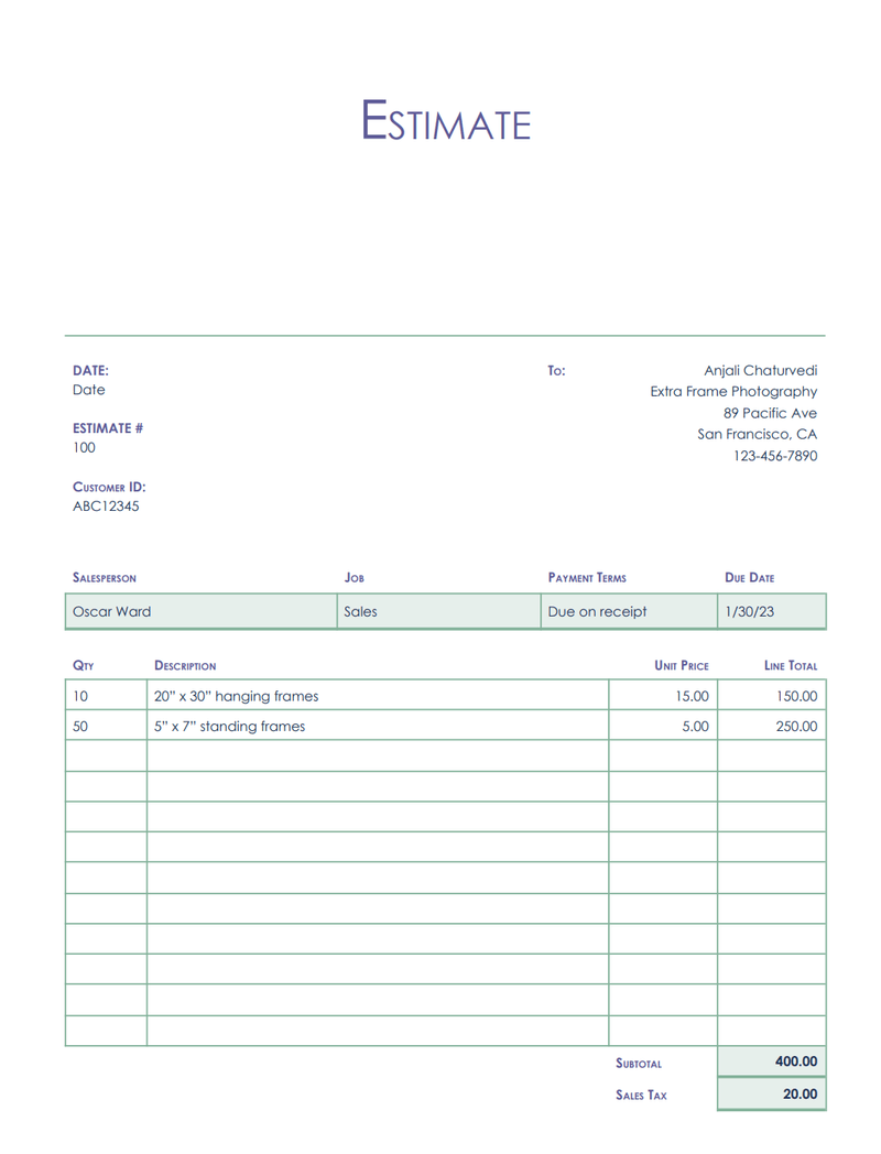 Word Estimate Templates